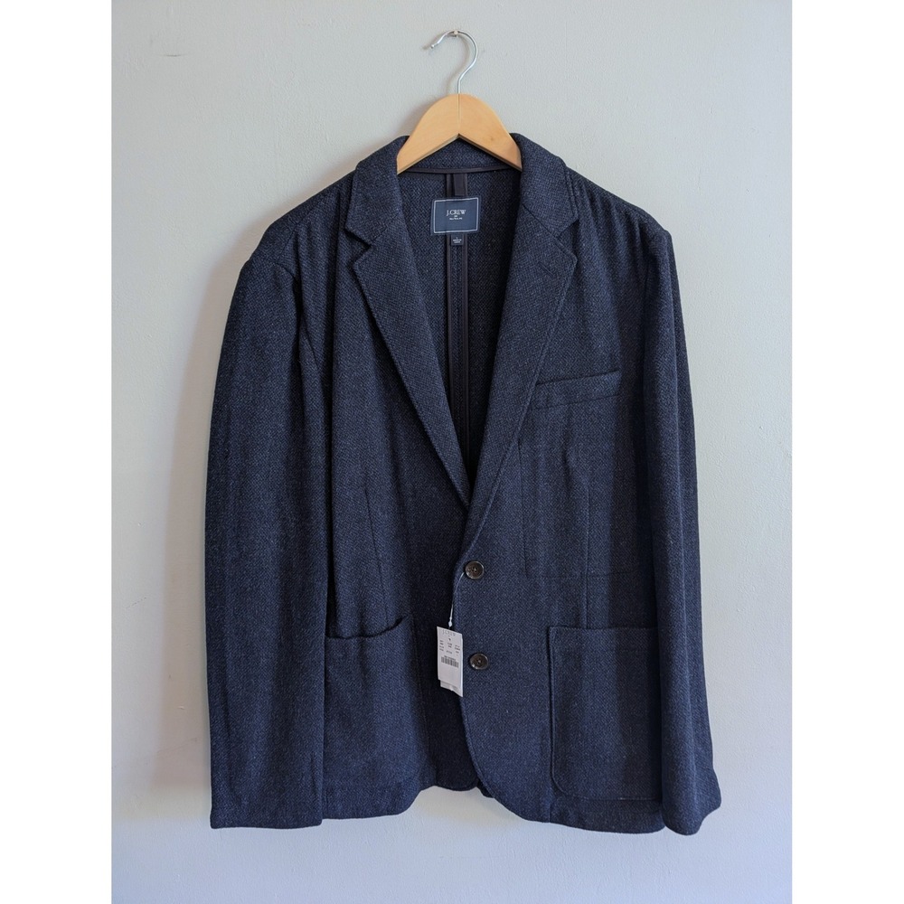 J.Crew Unstructured Knit Blazer Wool Blend Blue E0848 Quiet Luxury Mens Large